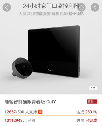 這個雙11鹿客賣瘋了，智能貓眼新品CatY眾籌狂售12000臺，銷售額破千萬