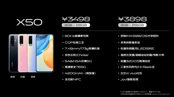 售價(jià)最低3498元起 vivo X50明天開售