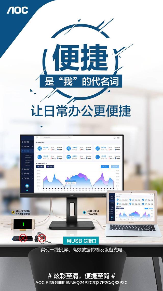 搭載USB C接口，AOC P2系列打造極速傳輸體驗!