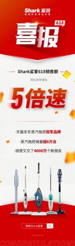 618再爆發(fā) Shark鯊客蒸汽拖把榮獲天貓京東雙渠道品類冠軍