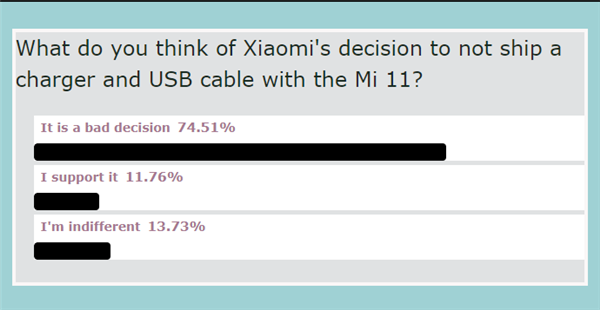 國外發(fā)起小米11不附送充電器民意調(diào)查：與國內(nèi)網(wǎng)友想法出奇一致