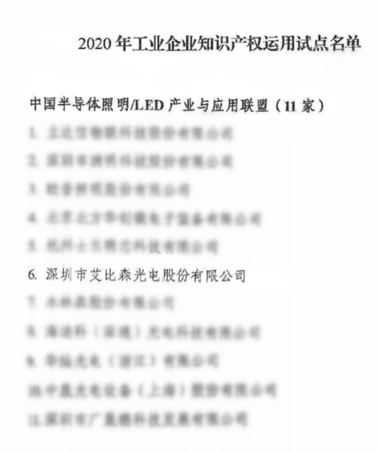 艾比森入選“國(guó)家工業(yè)企業(yè)知識(shí)產(chǎn)權(quán)運(yùn)用試點(diǎn)企業(yè)”