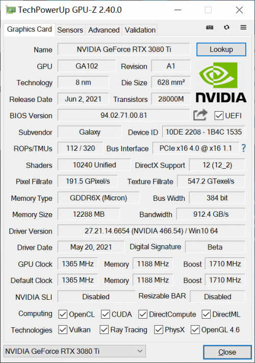 影馳 RTX 3080Ti評測 