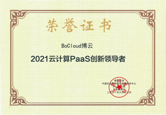 BoCloud博云獲評2021云計算PaaS創(chuàng)新領(lǐng)導(dǎo)者