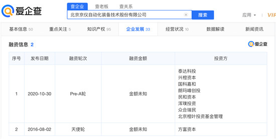 高端裝備制造企業(yè)京儀裝備擬科創(chuàng)板IPO，愛企查顯示：京儀裝備此前已獲2輪融資