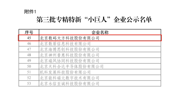 國家級(jí)！數(shù)碼大方入選工信部專精特新“小巨人”企業(yè)