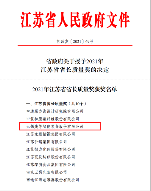 先導(dǎo)智能榮膺2021江蘇省長質(zhì)量獎 讓科技企業(yè)進入“數(shù)智時代”