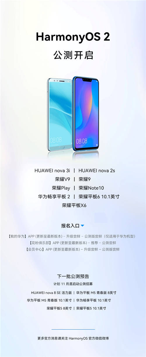 不限量開放！華為宣布nova 3i、榮耀9等9款機型啟動HarmonyOS 2公測