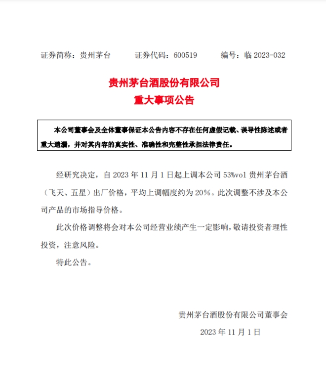 飛天茅臺出廠價上調(diào) 平均上調(diào)幅度約為20%.jpg