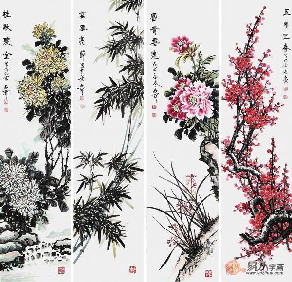 梅蘭竹菊的君子品質(zhì)，名家石開梅蘭竹菊四君子國畫作品欣賞