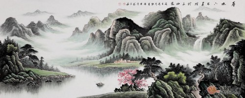 沙發(fā)背景墻上裝飾畫，手繪山水高雅藝術(shù)有品位