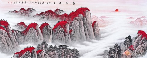 沙發(fā)背景墻上裝飾畫，手繪山水高雅藝術(shù)有品位