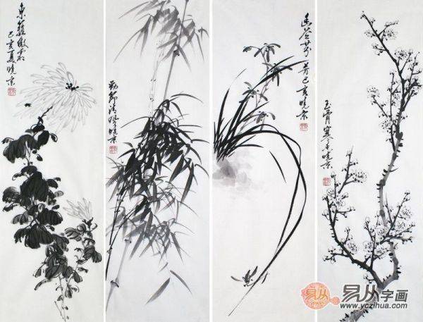 書(shū)房掛畫推薦：古典詩(shī)人鄭曉京作品 四君子梅蘭竹菊