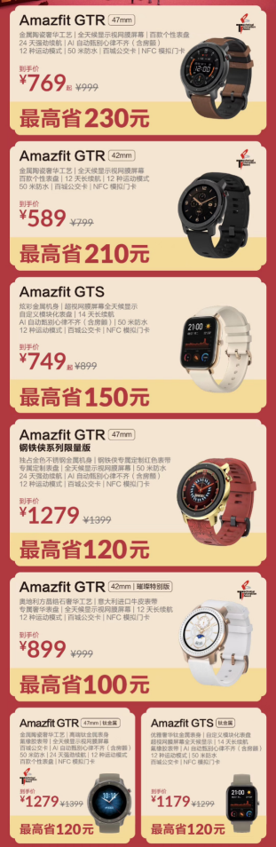 天貓年貨節(jié)大促，華米科技智能手表Amazfit GTR最高直降230元