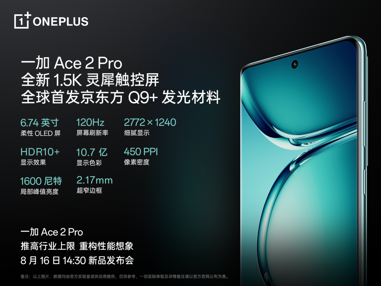 一加 Ace 2 Pro 全球首發(fā)京東方 Q9+ 旗艦屏，屏幕體驗(yàn)里程式升級(jí)